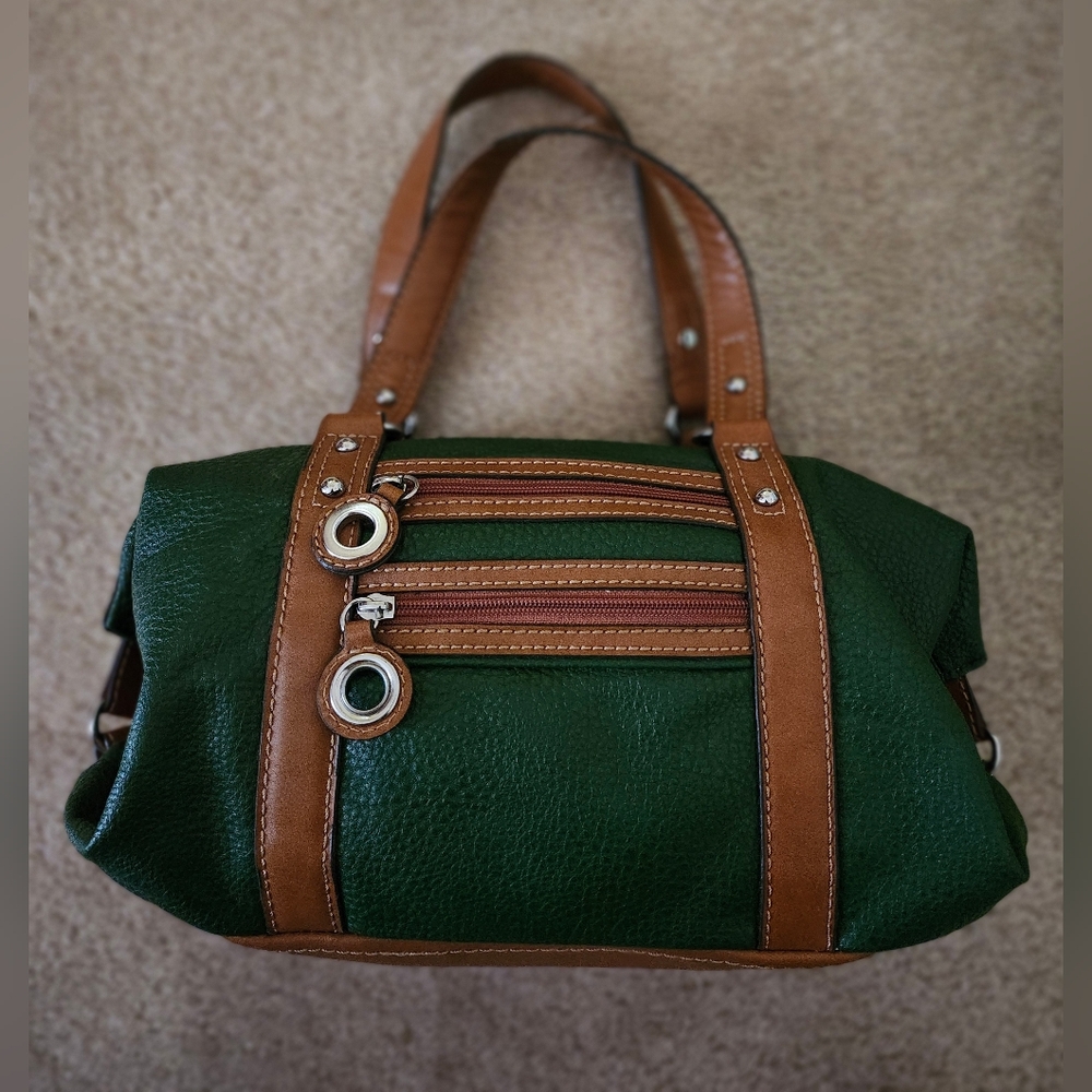 St. John's Bay Green and Brown Satchel